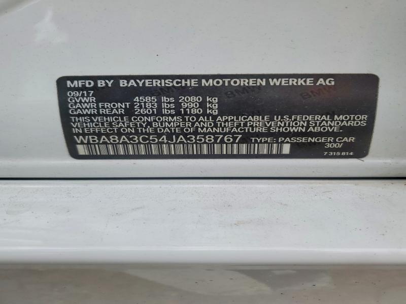 2018 Bmw 320 მანქანა იყიდება აუქციონზე, vin: WBA8A3C54JA358767, აუქციონის ნომერი: 57899646