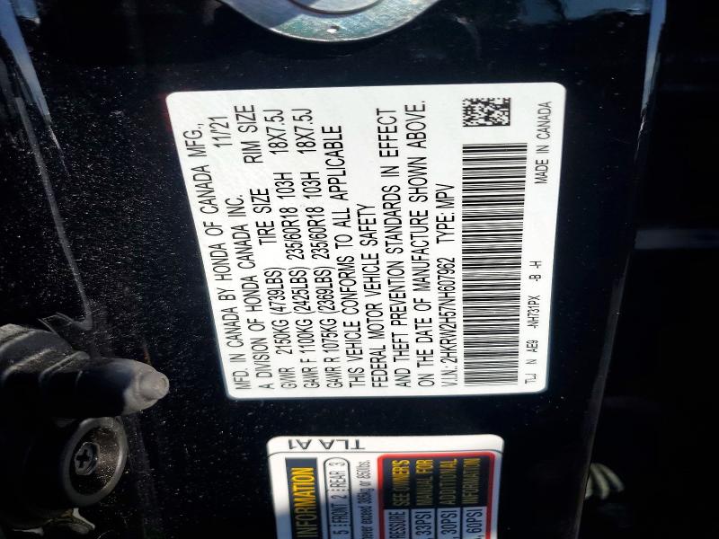 2022 Honda Cr-v მანქანა იყიდება აუქციონზე, vin: 2HKRW2H57NH607962, აუქციონის ნომერი: 56547186