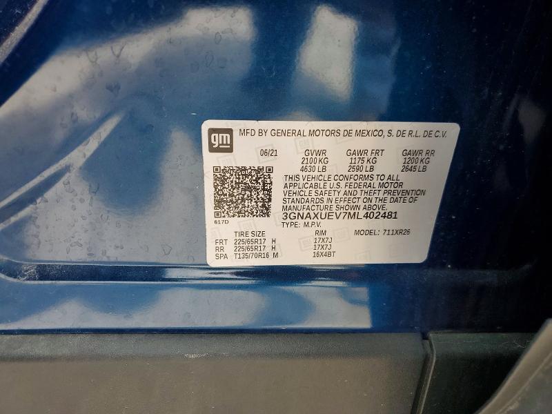 Aukcja sprzedaży 2021 Chevrolet Equinox, vin: 3GNAXUEV7ML402481, numer aukcji: 56497026