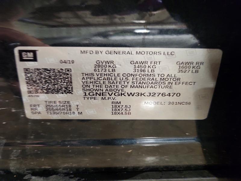 2019 Chevrolet Traverse მანქანა იყიდება აუქციონზე, vin: 1GNEVGKW3KJ276470, აუქციონის ნომერი: 76294775