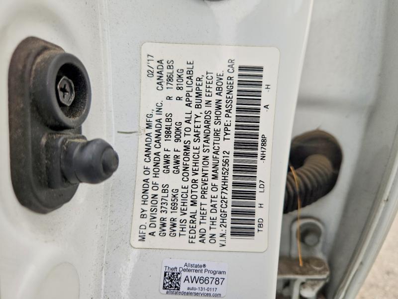 56621796 :رقم المزاد ، 2HGFC2F7XHH525612 vin ، 2017 Honda Civic مزاد بيع