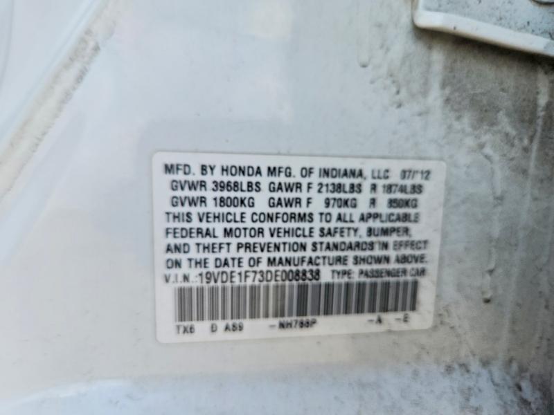 57306896 :رقم المزاد ، 19VDE1F73DE008838 vin ، 2013 Acura Ilx مزاد بيع