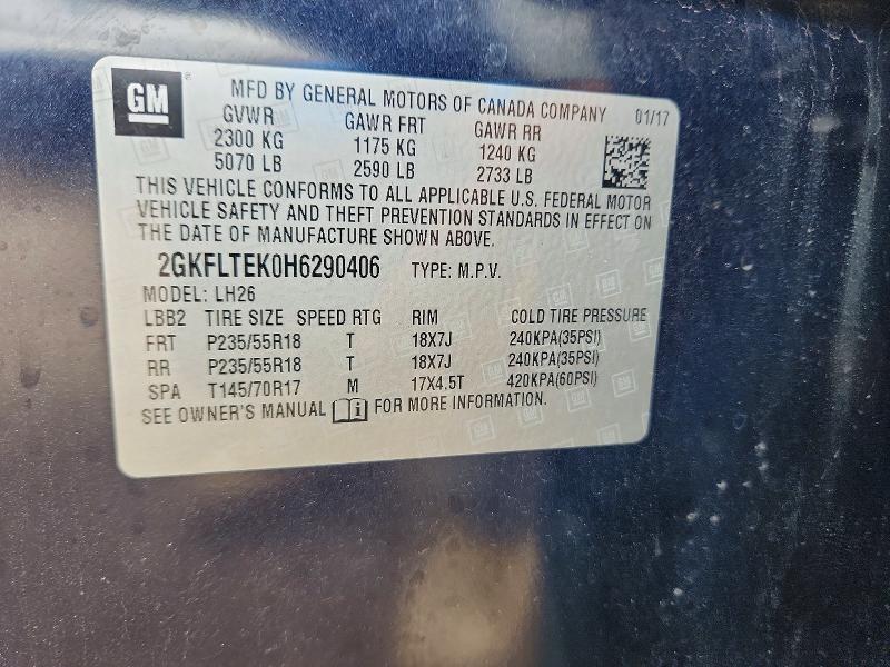 Aukcja sprzedaży 2017 Gmc Terrain, vin: 2GKFLTEK0H6290406, numer aukcji: 57850616