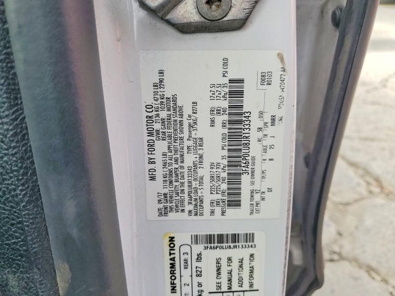 58080936 :رقم المزاد ، 3FA6P0LU8JR133343 vin ، 2018 Ford Fusion مزاد بيع