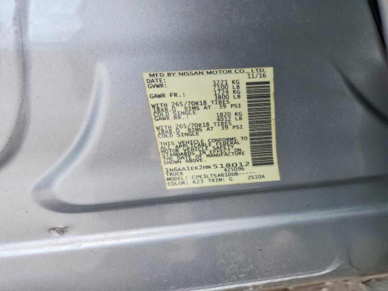 55675296 :رقم المزاد ، 1N6AA1EK2HN518012 vin ، 2017 Nissan Titan مزاد بيع