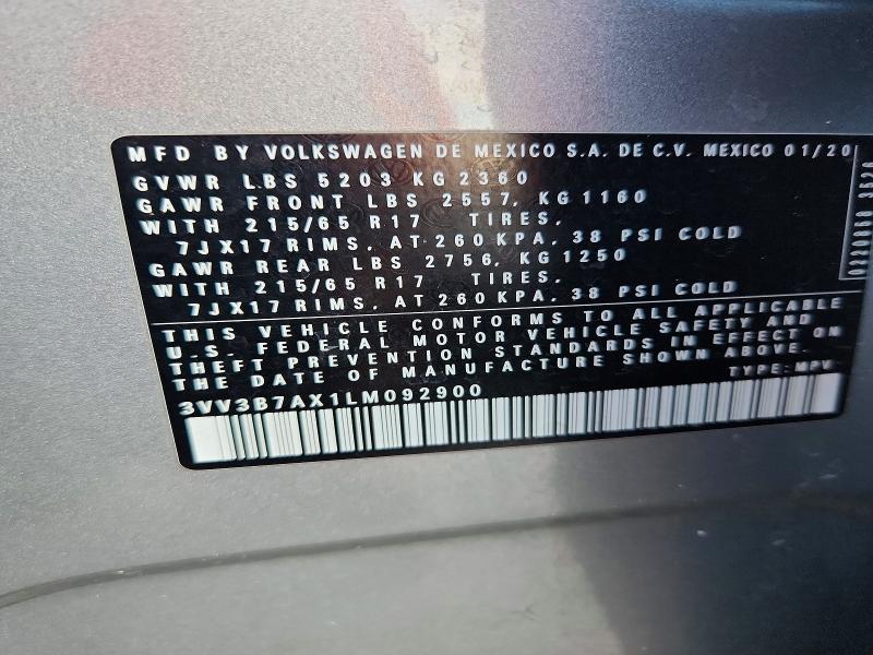 Продаж на аукціоні авто 2020 Volkswagen Tiguan, vin: 3VV3B7AX1LM092900, номер лоту: 56145456