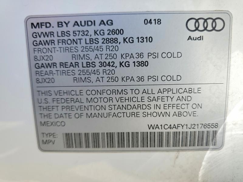 56537096 :رقم المزاد ، WA1C4AFY1J2176558 vin ، 2018 Audi Sq5 مزاد بيع