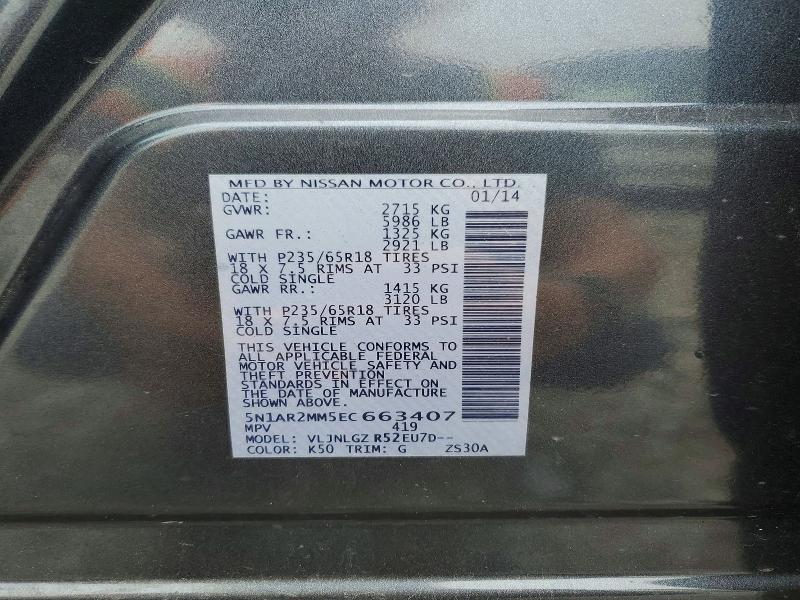 Aukcja sprzedaży 2014 Nissan Pathfinder, vin: 5N1AR2MM5EC663407, numer aukcji: 55819246