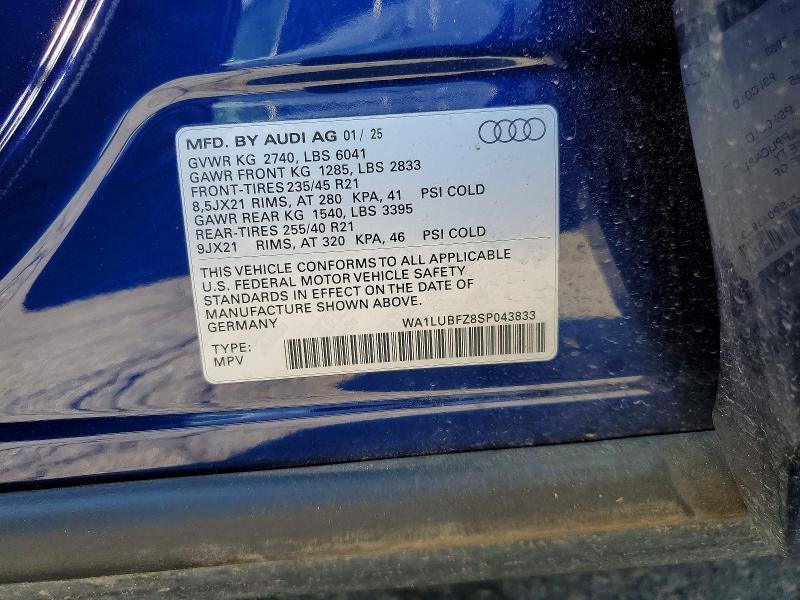 2025 Audi Q4 E-tron მანქანა იყიდება აუქციონზე, vin: WA1LUBFZ8SP043833, აუქციონის ნომერი: 56331916