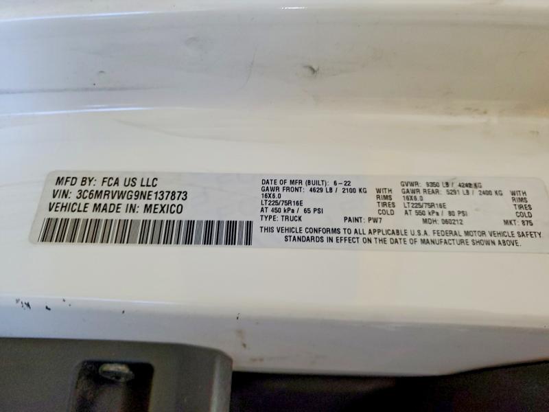 Продажа на аукционе авто 2022 Ram Promaster 3500, vin: 3C6MRVWG9NE137873, номер лота: 54971736