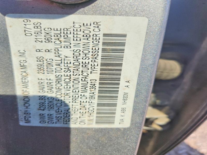 Aukcja sprzedaży 2019 Honda Accord, vin: 1HGCV1F18KA136413, numer aukcji: 57313486