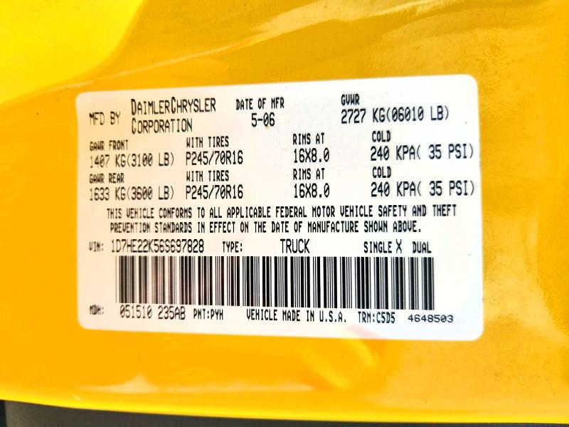 Aukcja sprzedaży 2006 Dodge Dakota, vin: 1D7HE22K56S697828, numer aukcji: 55575156