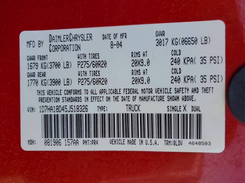 56145056 :رقم المزاد ، 1D7HA18D45J518326 vin ، 2005 Dodge Ram 1500 مزاد بيع