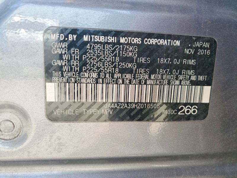 2017 Mitsubishi Outlander მანქანა იყიდება აუქციონზე, vin: JA4AZ2A39HZ016505, აუქციონის ნომერი: 55581596