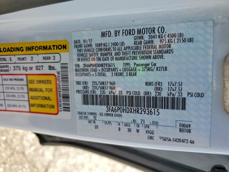 Aukcja sprzedaży 2017 Ford Fusion, vin: 3FA6P0HDXHR293615, numer aukcji: 56591926
