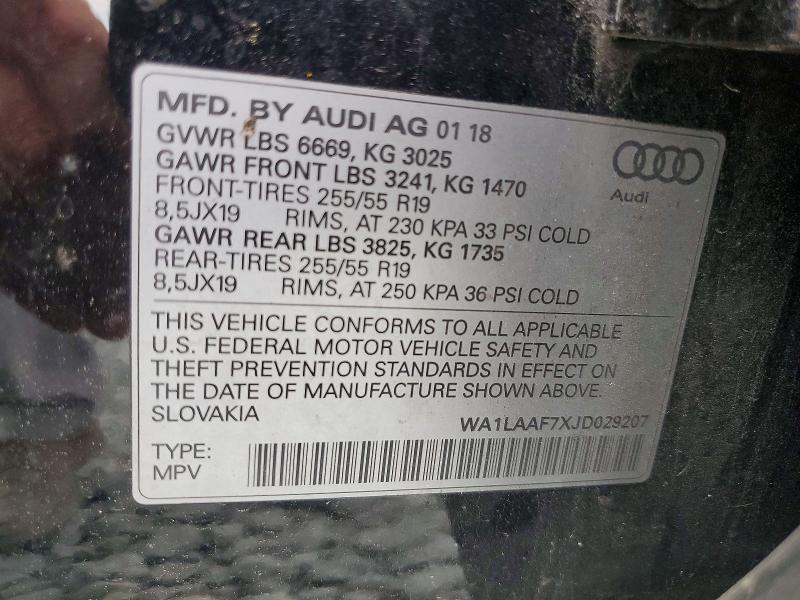 Aukcja sprzedaży 2018 Audi Q7, vin: WA1LAAF7XJD029207, numer aukcji: 59030306