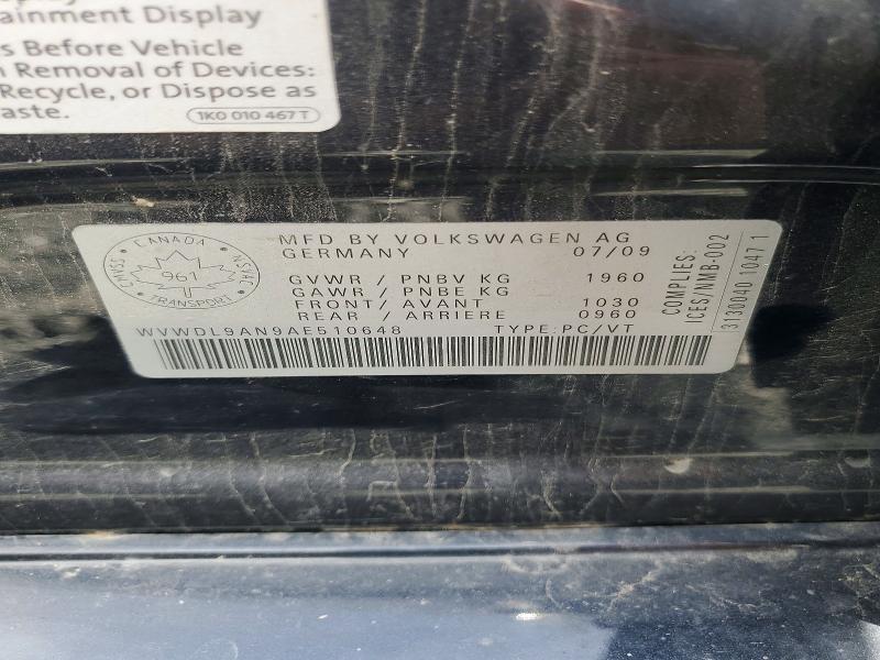 57355466 :رقم المزاد ، WVWDL9AN9AE510648 vin ، 2010 Volkswagen Passat Cc مزاد بيع