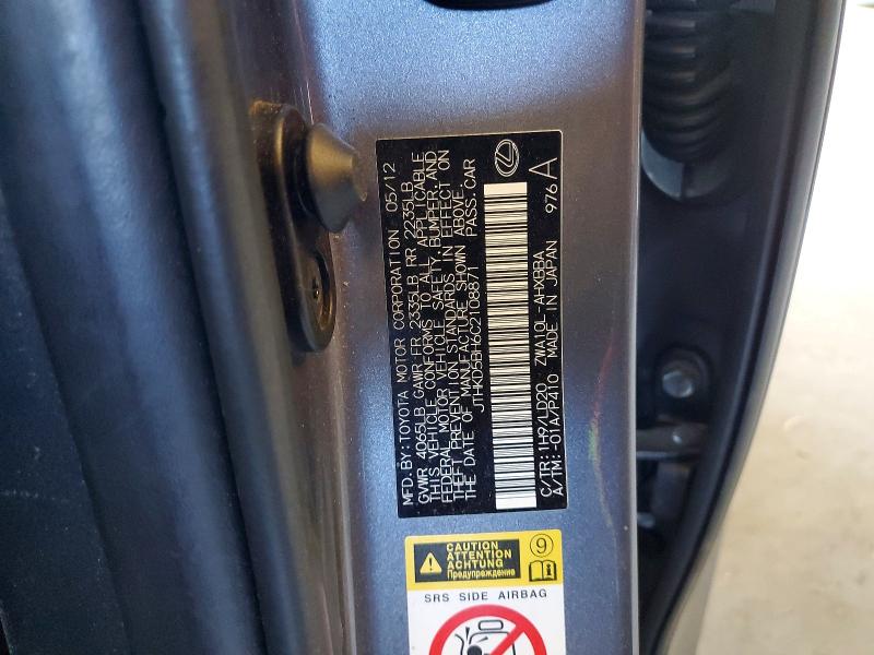 Aukcja sprzedaży 2012 Lexus Ct, vin: JTHKD5BH6C2108871, numer aukcji: 56808436