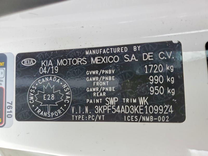 2019 Kia Forte მანქანა იყიდება აუქციონზე, vin: 3KPF54AD3KE109924, აუქციონის ნომერი: 56985126