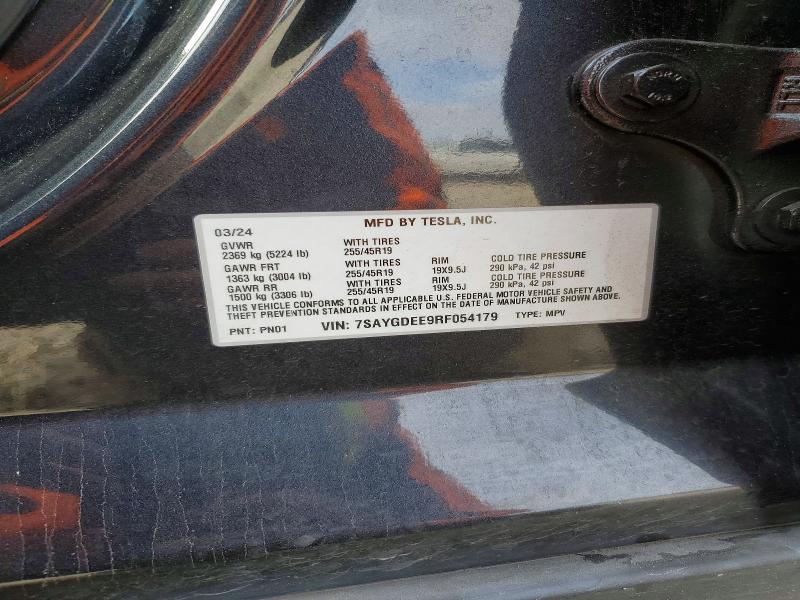 2024 Tesla Model Y მანქანა იყიდება აუქციონზე, vin: 7SAYGDEE9RF054179, აუქციონის ნომერი: 55980056