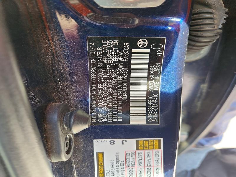 54124586 :رقم المزاد ، JTDKN3DUXE1793401 vin ، 2014 Toyota Prius مزاد بيع
