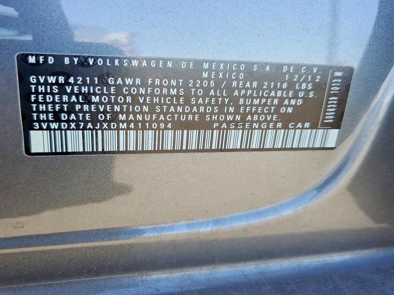 2013 Volkswagen Jetta მანქანა იყიდება აუქციონზე, vin: 3VWDX7AJXDM411094, აუქციონის ნომერი: 57546746