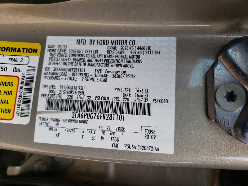 57469326 :رقم المزاد ، 3FA6P0G76FR281101 vin ، 2015 Ford Fusion مزاد بيع