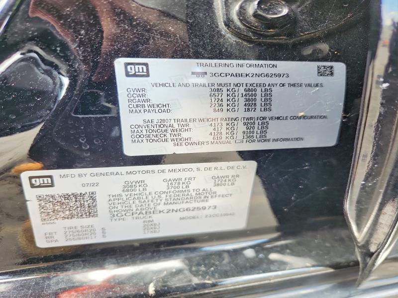 Aukcja sprzedaży 2022 Chevrolet Silverado, vin: 3GCPABEK2NG625973, numer aukcji: 58398006