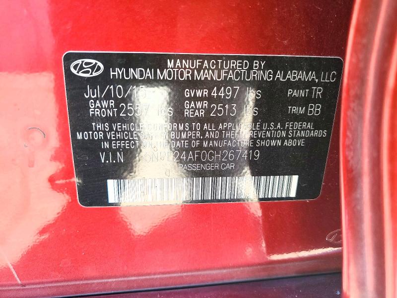 2016 Hyundai Sonata მანქანა იყიდება აუქციონზე, vin: 5NPE24AF0GH267419, აუქციონის ნომერი: 56708236