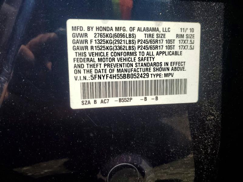 Продажа на аукционе авто 2011 Honda Pilot, vin: 5FNYF4H55BB052429, номер лота: 56642196