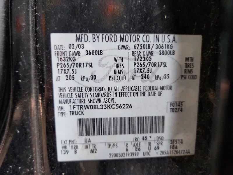 57354046 :رقم المزاد ، 1FTRW08L33KC56226 vin ، 2003 Ford F150 مزاد بيع