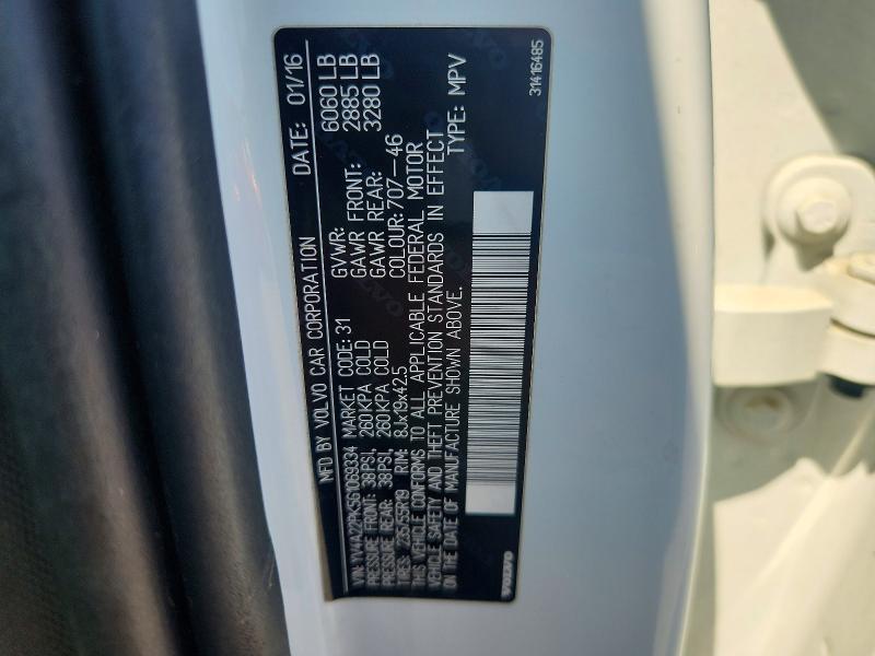58731936 :رقم المزاد ، YV4A22PK5G1069334 vin ، 2016 Volvo Xc90 مزاد بيع