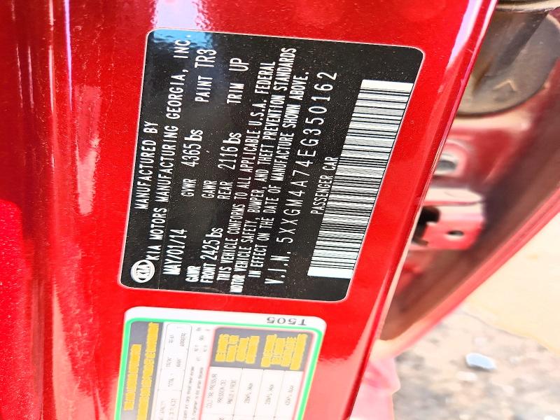 59384936 :رقم المزاد ، 5XXGM4A74EG350162 vin ، 2014 Kia Optima مزاد بيع