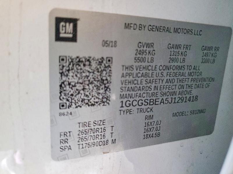 58228066 :رقم المزاد ، 1GCGSBEA5J1291418 vin ، 2018 Chevrolet Colorado مزاد بيع