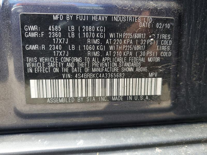 Aukcja sprzedaży 2010 Subaru Outback, vin: 4S4BRBKC4A3365682, numer aukcji: 57248836