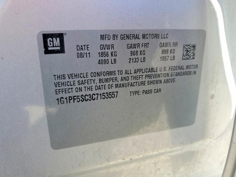57136576 :رقم المزاد ، 1G1PF5SC3C7153557 vin ، 2012 Chevrolet Cruze مزاد بيع