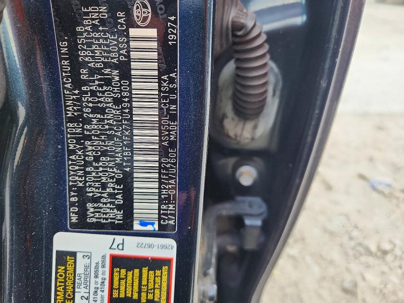 2015 Toyota Camry მანქანა იყიდება აუქციონზე, vin: 4T1BF1FK7FU494800, აუქციონის ნომერი: 85608755