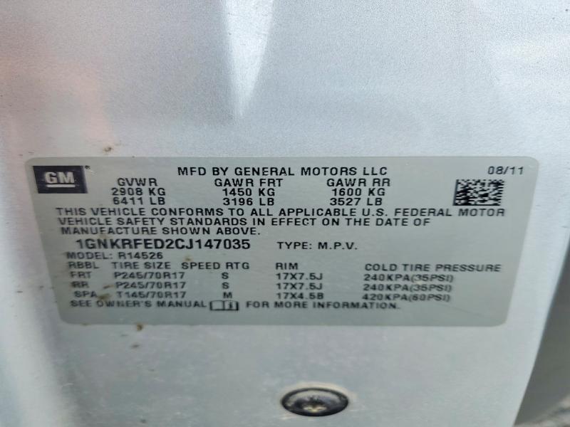 56125936 :رقم المزاد ، 1GNKRFED2CJ147035 vin ، 2012 Chevrolet Traverse مزاد بيع
