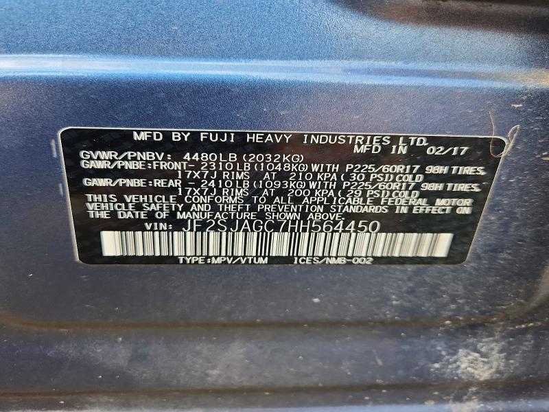 Aukcja sprzedaży 2017 Subaru Forester, vin: JF2SJAGC7HH564450, numer aukcji: 56522276