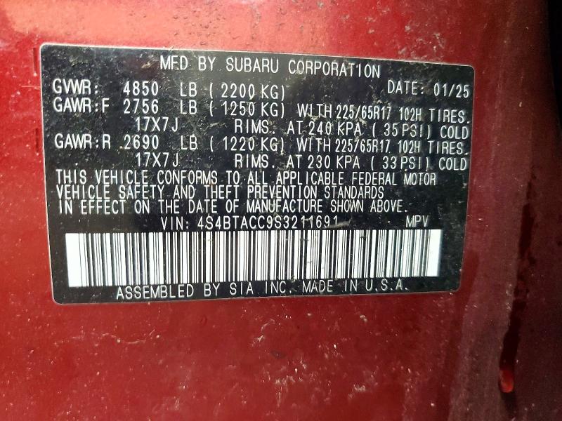 Продажа на аукционе авто 2025 Subaru Outback, vin: 4S4BTACC9S3211691, номер лота: 56300756