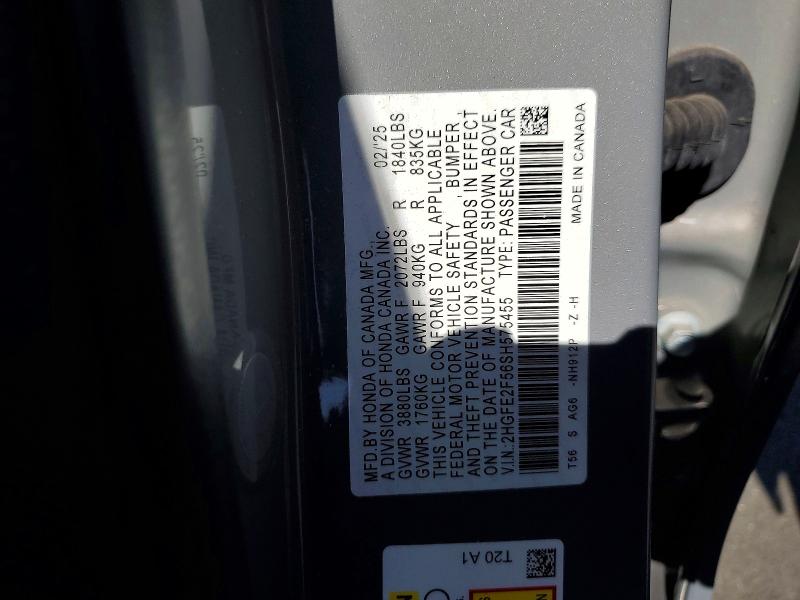 Aukcja sprzedaży 2025 Honda Civic, vin: 2HGFE2F56SH575455, numer aukcji: 51921876