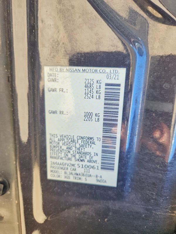 57201006 :رقم المزاد ، 1N4AA6FV2MC510061 vin ، 2021 Nissan Maxima مزاد بيع