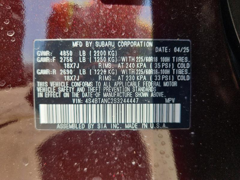 Продаж на аукціоні авто 2025 Subaru Outback, vin: 4S4BTANC2S3244447, номер лоту: 58420496