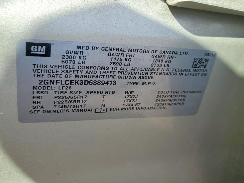 2013 Chevrolet Equinox მანქანა იყიდება აუქციონზე, vin: 2GNFLCEK3D6389413, აუქციონის ნომერი: 56860166