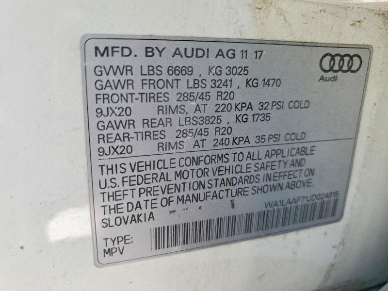 Продаж на аукціоні авто 2018 Audi Q7, vin: WA1LAAF71JD024915, номер лоту: 85987515
