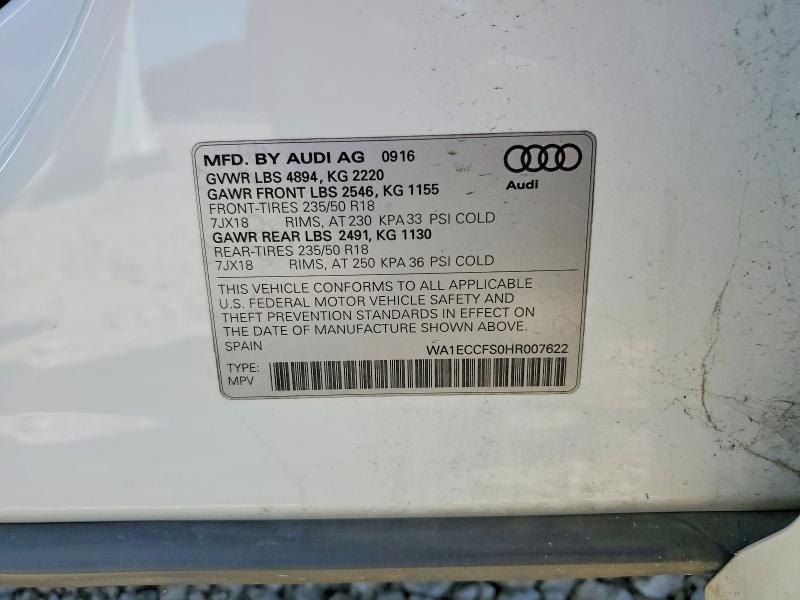2017 Audi Q3 მანქანა იყიდება აუქციონზე, vin: WA1ECCFS0HR007622, აუქციონის ნომერი: 55560586