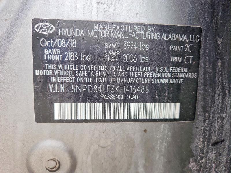 Aukcja sprzedaży 2019 Hyundai Elantra, vin: 5NPD84LF3KH416485, numer aukcji: 55706886