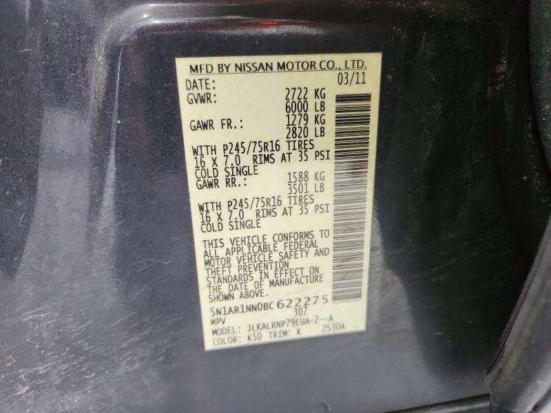 Продаж на аукціоні авто 2011 Nissan Pathfinder, vin: 5N1AR1NN0BC622275, номер лоту: 59149916