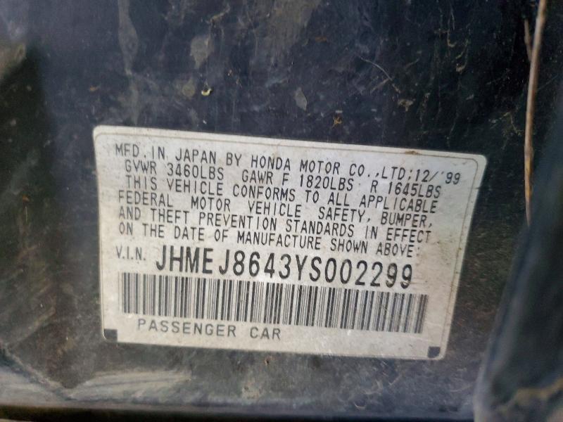 Aukcja sprzedaży 2000 Honda Civic, vin: JHMEJ8643YS002299, numer aukcji: 55900626