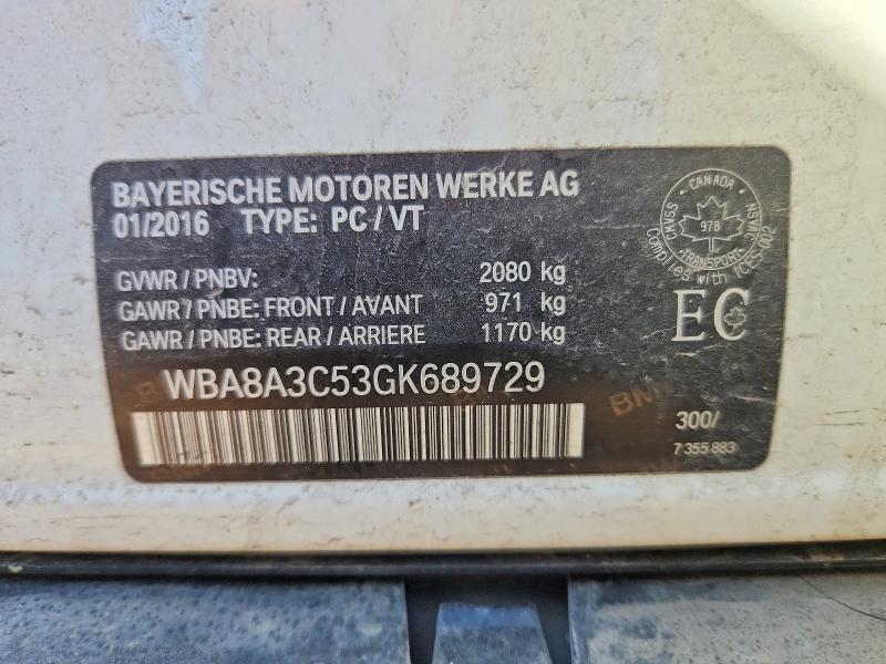 55679216 :رقم المزاد ، WBA8A3C53GK689729 vin ، 2016 Bmw 320 مزاد بيع